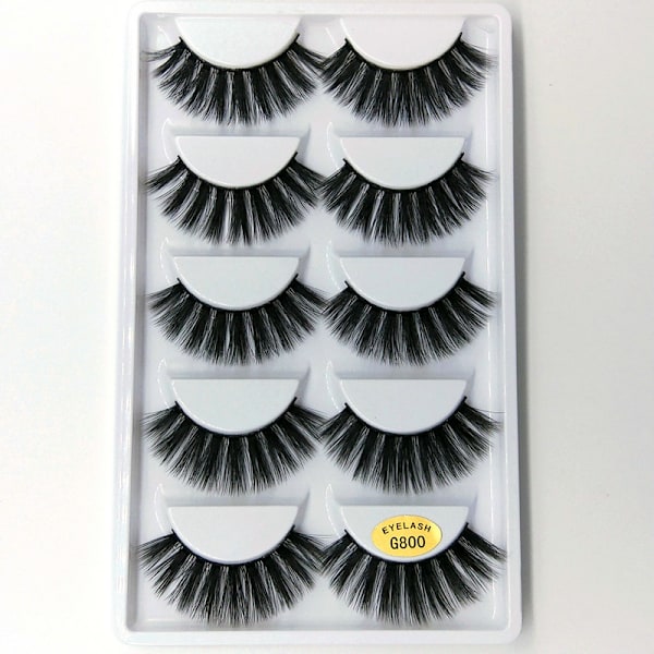 5 Par Lösögonfransar - 3D Faux Mink - G800 Svart