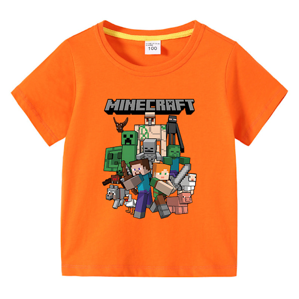 Sommer T-skjorte for barn med Minecraft trykt 100-150 oransje orange 100 cm