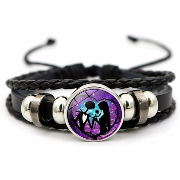 Jack and Sally Nightmare Before Christmas Beaded Adjustable Hand Woven Leather Bracele Anniversary Birthday Valentine's Day Gifts for Women Men Lover