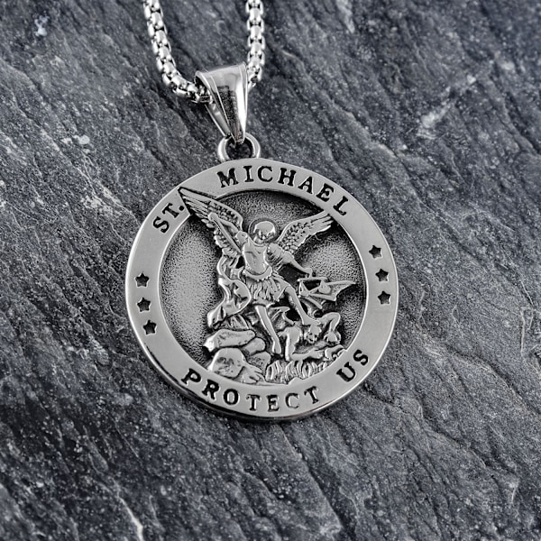 Saint Michael erkeengel katolsk medalje i rustfritt stål amulett Pe