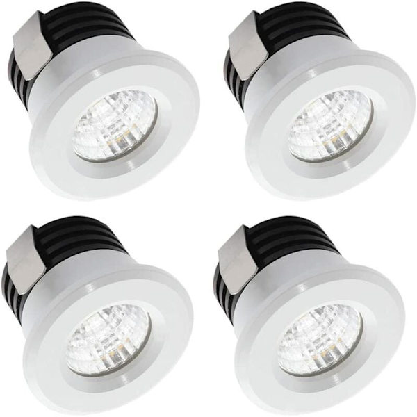 Sæt med 4 Mini LED forsænkede spots 3 W Varm hvid, Mini LED spot til butiksvinduer, nummerpladelys inkl. separat transformer