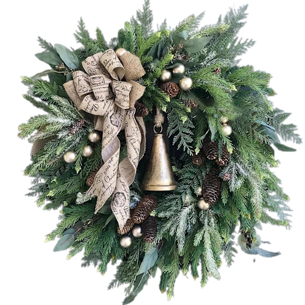 Julekrans i landlig stil med dørklokke, julekrans til yderdøren, hængende dekoration, julepynt