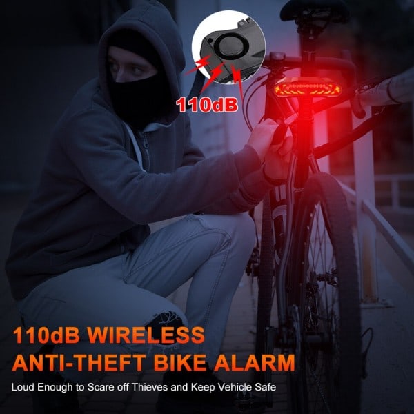 Cykel Alarm Baglygte Tyverisikring USB Genopladelig LED Vandtæt Smart Induktion Cykel Signal Bremse Baglygte