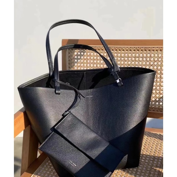 Äkta läder axelväska dam stor kapacitet handväska dam handväska dam väska mode casual sidväska för kvinnor black