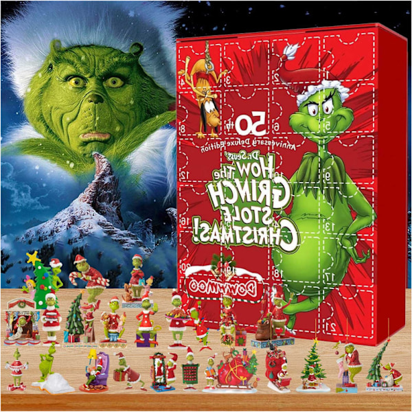 Jul Adventskalender 2024 Innehåller 24 presenter, Grinch Jul Söta Figurer Dockor Adventskalender Leksaker