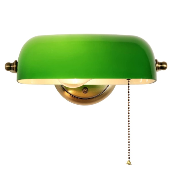 Banker Vintage Grön Glas Vägglampa med Justerbar Skärm och Dragströmbrytare för Sovrum Hall{DH}