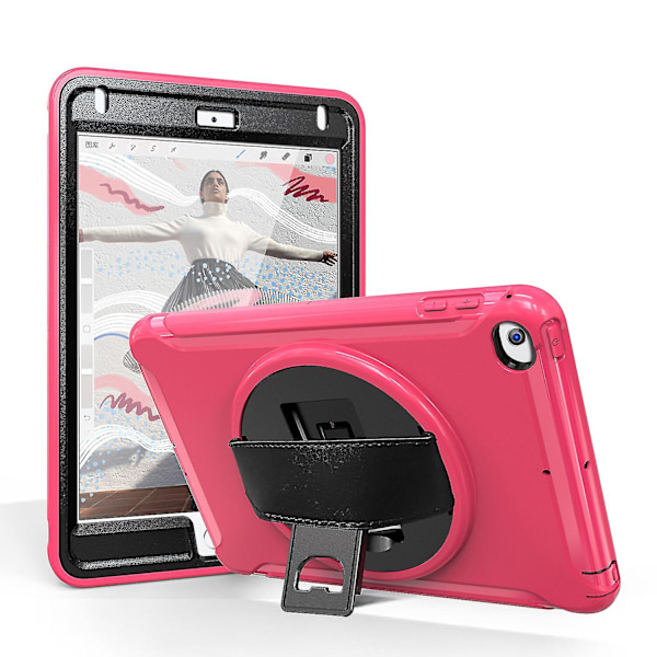 Nytt høykvalitets deksel for iPad Mini 4/5 med håndstropp, justerbart stativ, kamerabeskyttelse, barnevennlig (rose rød)