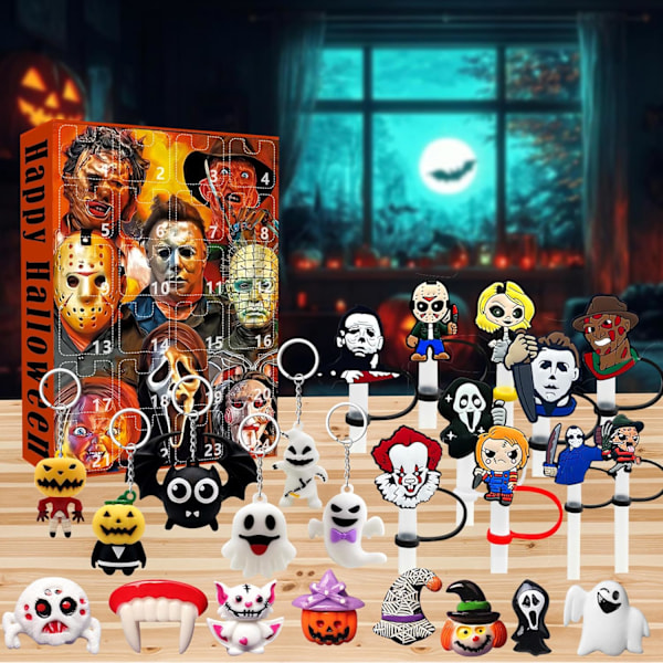 Halloween-Adventskalender 2024 - Innehåller 24 Gåvor Halloween Horrorfilmfigurer Leksak Halloween Jul Nedräkningskalender för Barn #2 2