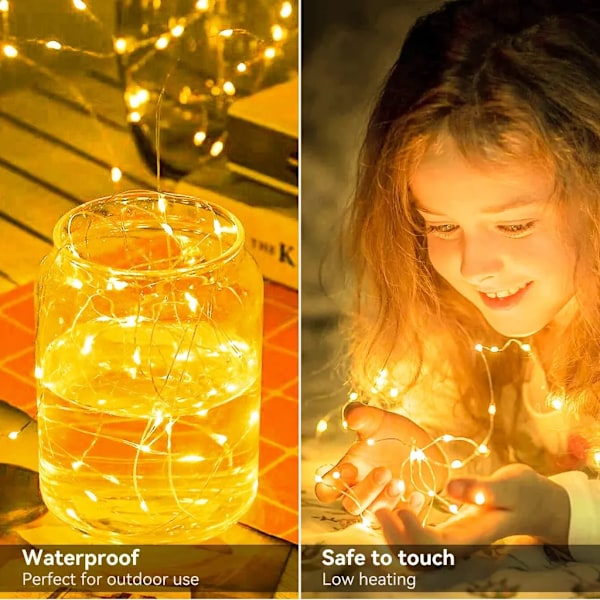 12x Koristevalot, 3M 30LED Mikro Koristevalot, Vedenpitävä Kuparilanka, Joulu Halloween Sisä-/Ulkokoristelu DIY (Lämmin Valkoinen)