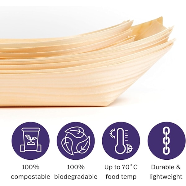 20 cm Kertakäyttöiset bambulautaset, 100 kpl - Biohajoavat sushiveneet, tarjoilualusta, puiset paperilautaset, bambukulhot 【DH】