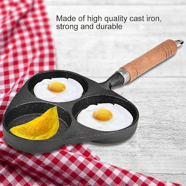 Mini Ægpande 3 Former Støbejern Omelet Stegning Burger Stegt Gryde