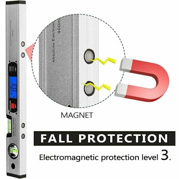 400 mm digitalt vater, 360 graders inklinometer med magnet, ideelt for måling og kontroll av flathet og vinkler -