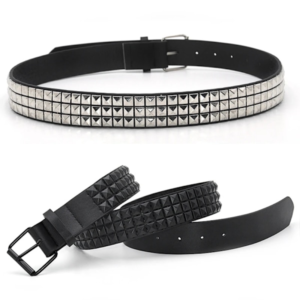 GAOKE Pyramid Rivet Waist Men & Women Studded Leather Belt Punk Rock Hardware med Pin Buckle Waist Black Jean 04 Red 04 Ed 110 cm