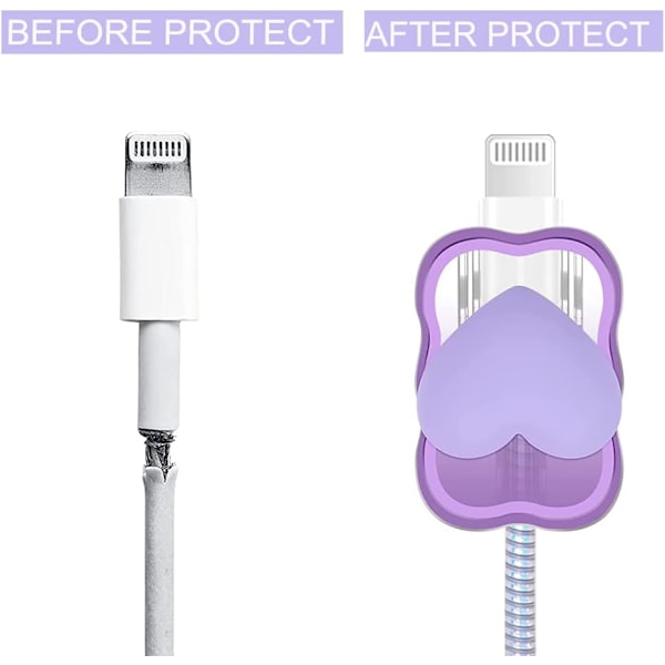 18W 20W Hjärtformad skyddande datakabel USB-laddningskabel hörlurskabelorganisatör kompatibel med iPhone 11 12 13 14 15 Pro Max (Love Purple)