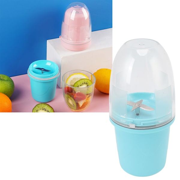 Bärbar Juicer Cup Multifunktionell Uppladdningsbar Liten 4 Blad Blender Fruktblandningsmaskin för Hem 260ml Blå