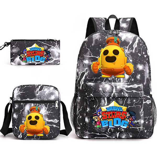 BRAWL STARS Wilderness Combat Three-piece backpack set for male and female students, shoulder protection backpack