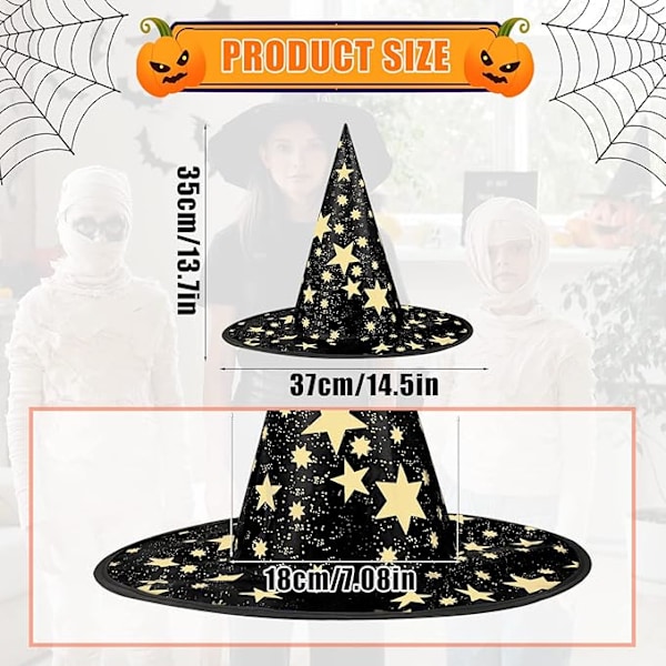 Heksehatt for barn, 38x36cm femspisset stjerne heksehatt for barn kostyme & cosplay party farm for barn party favoriserer festival kle seg opp (stjernehatt svart) Star hat black