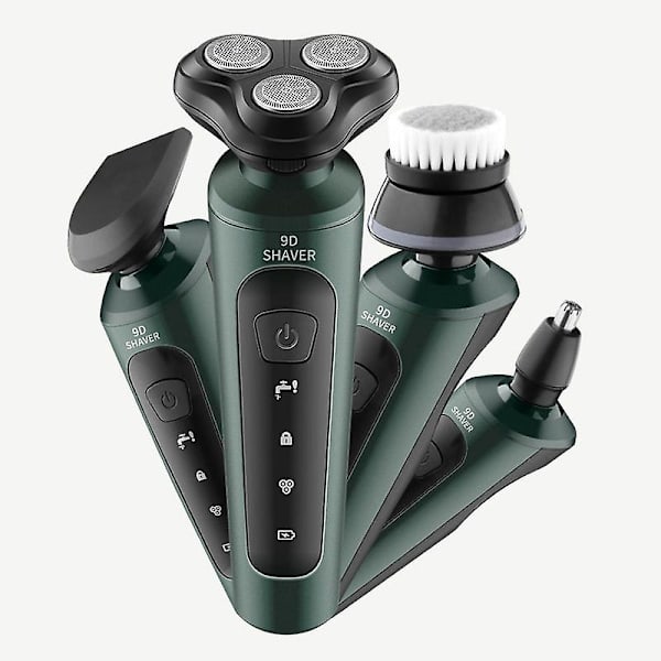 9D Elektrisk Rakapparat för Män Skäggtrimmer Rakapparat Set 3 Blad Bärbar Uppladdningsbar Tvättbar Multifunktionell