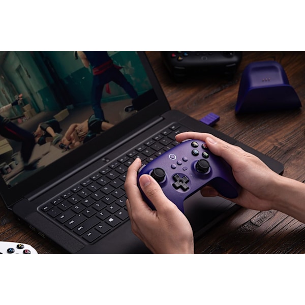 Ultimat 2.4g trådlös handkontroll, joystickuppdatering, Pro Gamepad med bakre knappar och turbofunktion för PC, Android, Steam Deck och Apple (lila) Purple