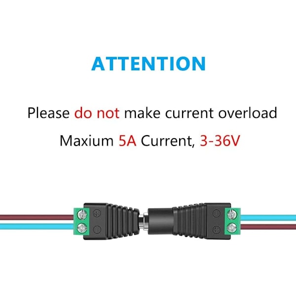 DC-liitin uros/naaras pistoke Balun-sovitin 12V Jack-liitäntä Sovittimet käytetään videomonitorissa CCTV-kameran kaapelissa LED-nauhavalossa 2,1 x 5,5 mm【mo】