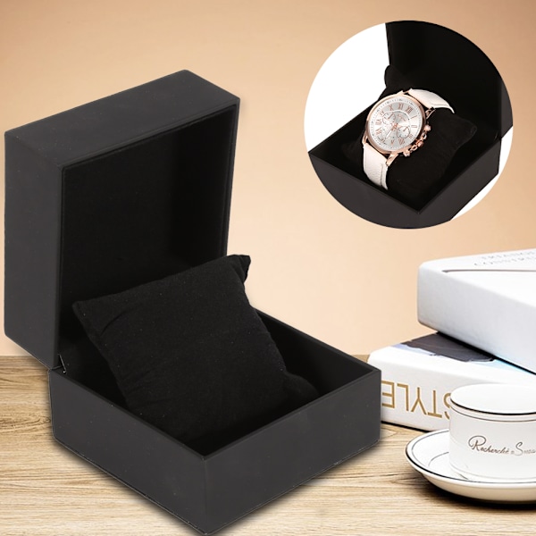 1 st Ny Svart PU Läder Klocka Presentförpackning Displayfodral Armband Armring Smyckeskrin