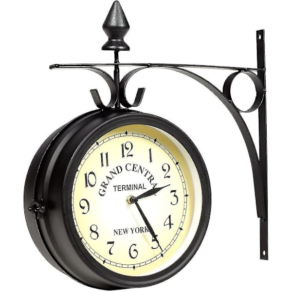 Væg ur smedejern haveur stationsur 2-sidet håndlavet Grand Central Terminal New York【DH】