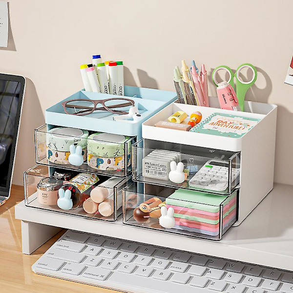 Vit snedækket bjerg - 2 skuffer makeup-organisator - Plastik og kosmetikopbevaring - Kosmetik, polermidler, etc. Skuffeopbevaring i stabelbart design til bad