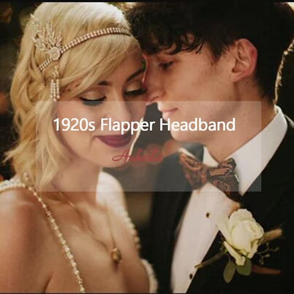 1920'er Flapper hårbånd med blade, rhinsten og perler, Great Gatsby stil hovedbeklædning, hårtilbehør til kvinder og piger (sølv)