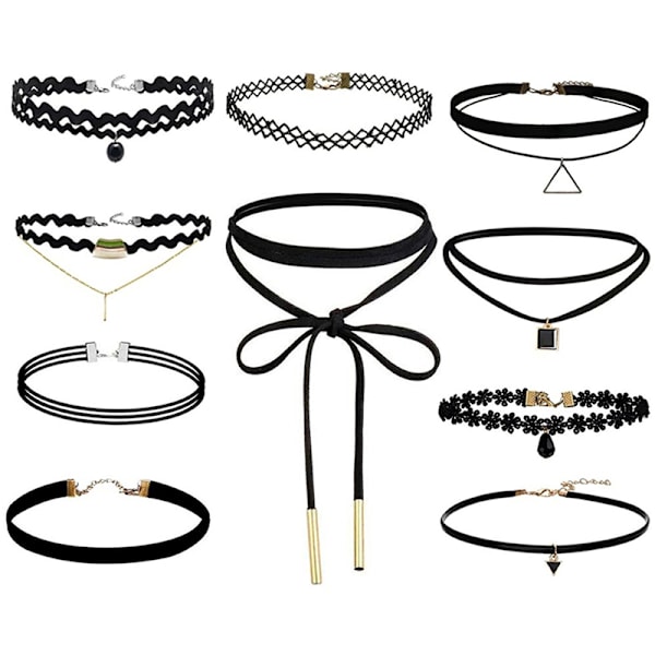 10 delers Choker Halskjede Svart Klassisk Fløyel Stretch Gothic{DH}