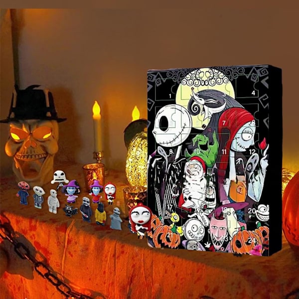 Halloween-Adventskalender 2024 Uppgraderad Adventskalender, Nightmare, Kalender Innehåller 24 Gåvor, Halloween Läskig Dock Horrorfigurer Present till Barn (A) Halloween New A