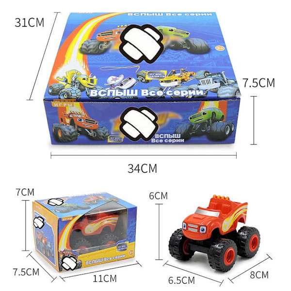6 stk. Blaze og Monster Machines legetøj, køretøjer racerbiler lastbiler børnelegetøj