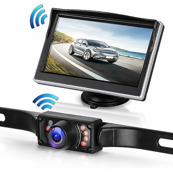 Wireless Backup Camera, 5" Rear Backup Surveillance System, 7 Infrared LED Parking Cameras with Super Night Vision