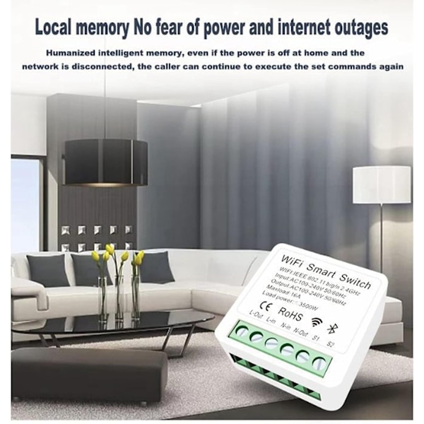 4X Tuya 16A Wifi MINI Smart Bryter DIY Kontroll Relé Timer for Smart Lif