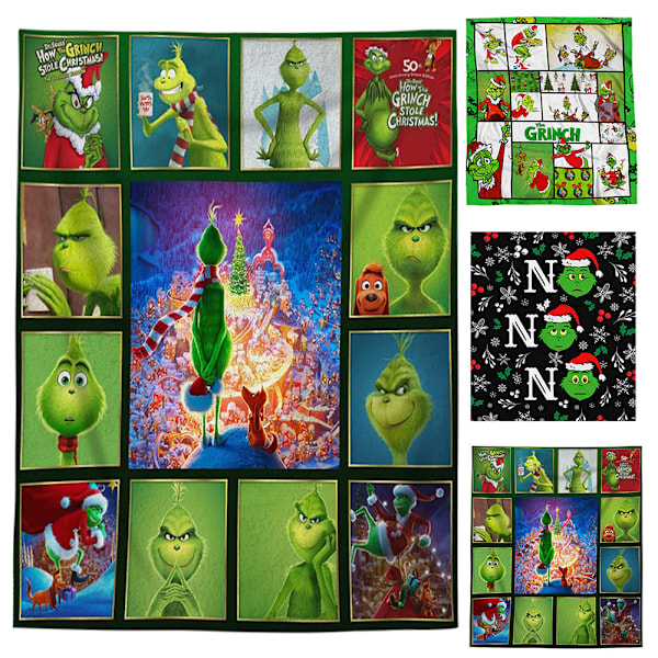 Joulu Grinch 3D-tulostettu Sherpa-peitto, Ruudullinen, Vuodevaatteet A A 100*150CM