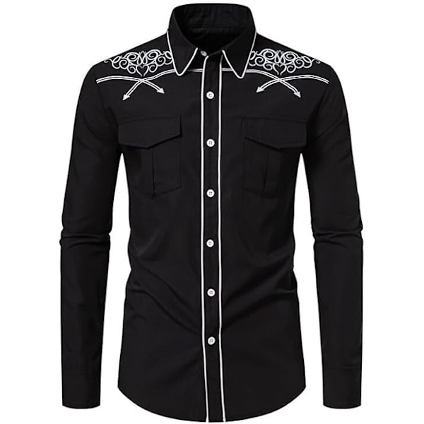 Miesten Western Cowboy -paita, Slim Fit -malli, Musta 1 Black 1 2XL