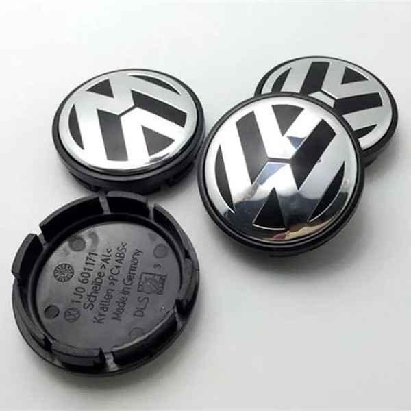 4-pakkaus - Volkswagen VW -keskimerkit / pyörännavan embleemit - Auton hopea Silver 56 mm