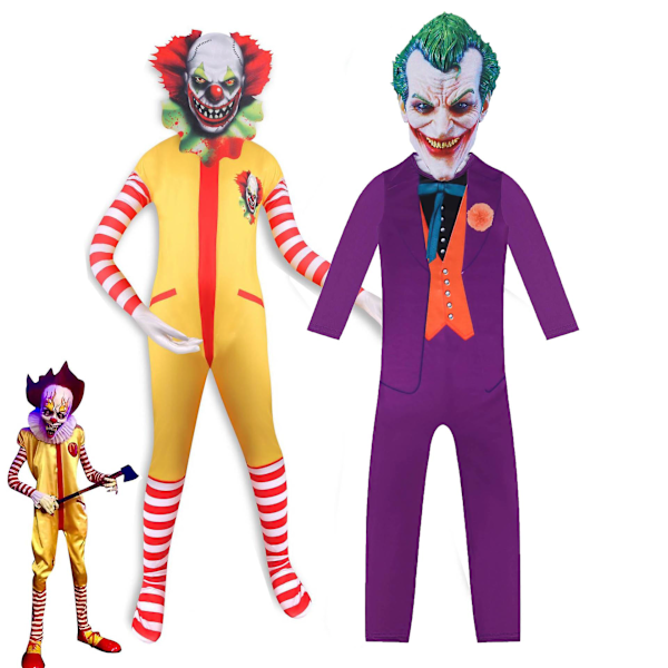 Barn Heath Ledger Cosplay Bodysuit Halloween Kostyme Film The Dark Knight Joker Jumpsuit Maske Full Sett Karneval Klovn Klær LC01 Maske LC01-mask 120cm