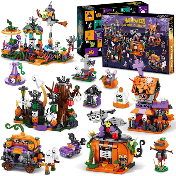 31-Day Halloween Advent Calendar 2024 | Spooky Haunted House, Ghosts, Bats & Pumpkins Building Block| Fun Countdown Halloween Toy Gifts for Kids