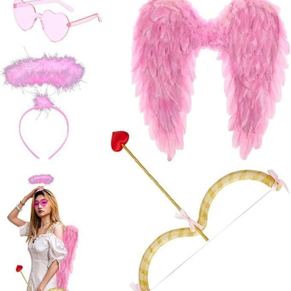 Ystävänpäivän Amorin jousi ja nuoli Eros-nuoli Jumalattaren nuoli Höyhensiivet juhla Cosplay-asutarvikkeet (Pinkki) Pink