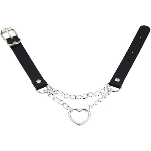 PU Konstläder Gotisk Punk Svart Silver Hjärta Ring Justerbart Halsband