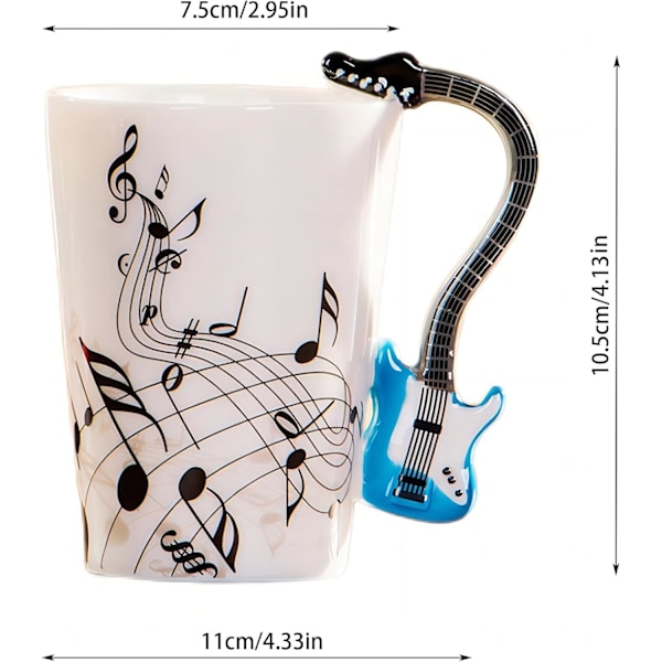 Kreativ musikkmugg fiolin stil gitar keramisk krus kaffe te melk musikalsk note kopper med håndtak kaffekrus nyhetsgaver (blå elektrisk gitar) blue