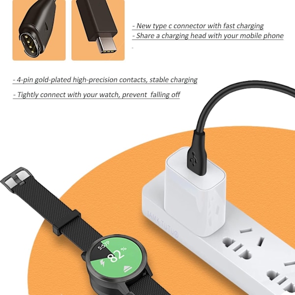 Type C till Garmin Klocka Laddningskabel, Kompatibel med Garmin Fenix ​​6 6s 6x Pro, fenix 5 5s 5x Plus, USB C Data Sync Laddningskabel