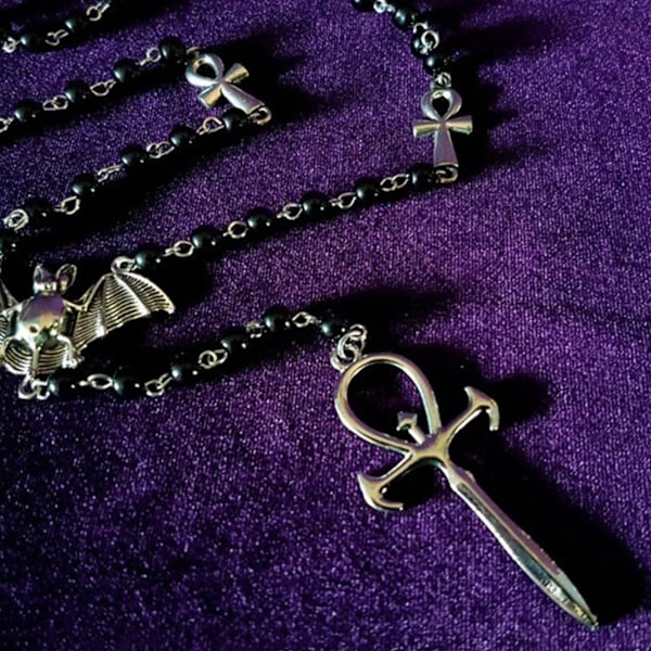 Punk-stil Ankh Rosari Halskje for Kvinner Svart Perle Halskje Damer Kjede Chockers Halloween Daglig Bruk