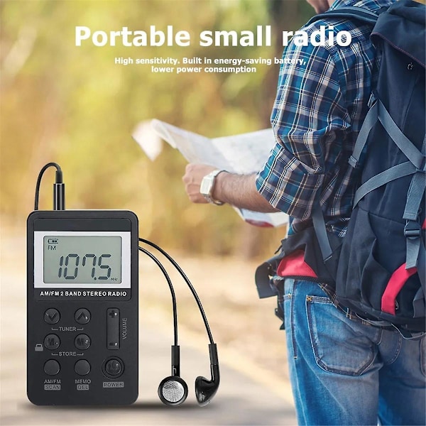 Bærbar Radio FM/AM Dual Band Stereo Digital Mini Radio Modtager med LCD Skærm Genopladelig