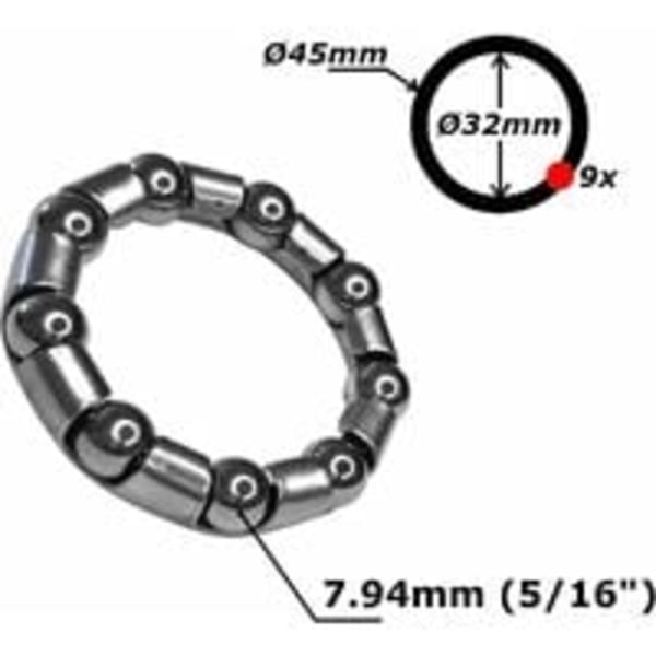 2x Stålkulelager for sykkel 32mm 45mm 9 kuler 7.94mm Universal DIY sykkelkrank