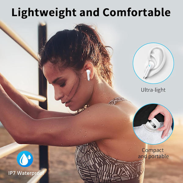Bluetooth 5.3 -langattomat kuulokkeet 4 ENC-mikrofonilla, 56 tunnin in-ear-kuulokkeet melunvaimennuksella, syvä basso, IP7 vedenkestävä LED-näyttö