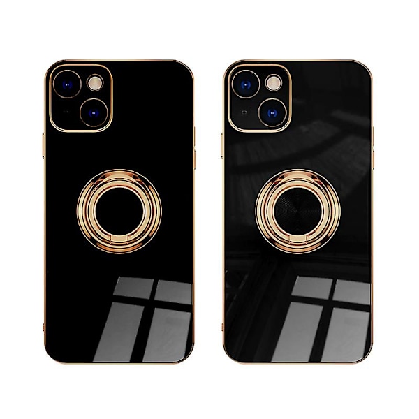 Iphone14 Plus med skærmbeskytter, belægning Indbygget 360 graders roterende magnetisk ring Stativholder 2 stk Black
