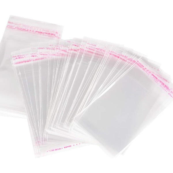 200-pack transparenta cellofanpåsar i plast med självhäftande förslutning 6 x 10 cm