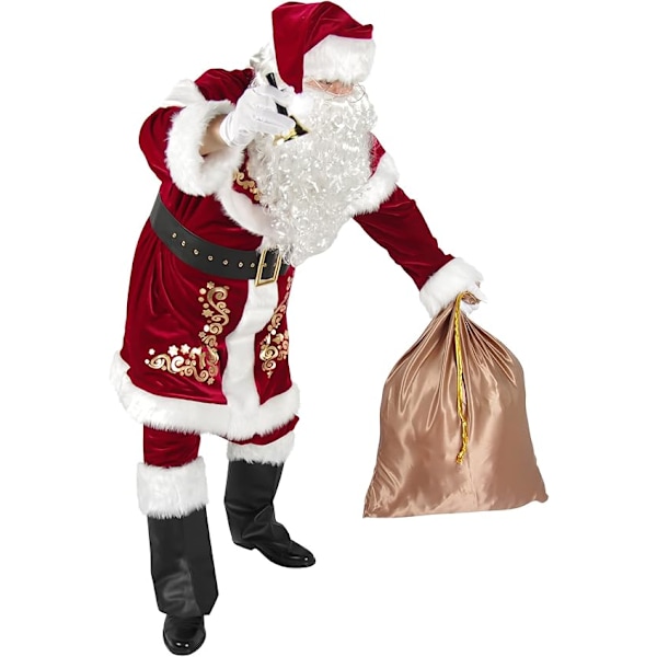 Jultomte Kostym för Män 12-delad Santadräkt Vuxen Deluxe Sammet Jultomte Kostym Set (XXL) XXL