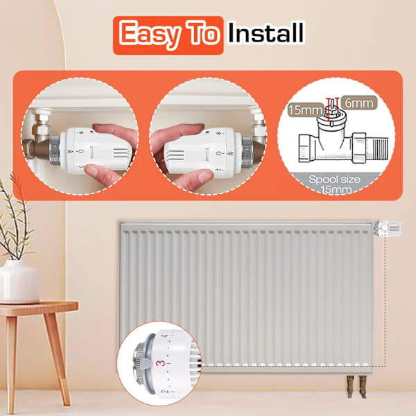 Termostatisk radiatorhoved - 4 stk., M30 x 1,5 til køkken og badeværelse